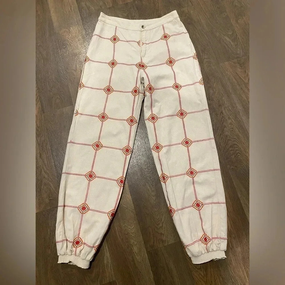 Anthropologie Seen Worn Kept Lattice Embroidered Jogger Liam Cream size Small - Picture 2 of 11